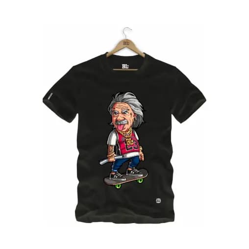 Camiseta Masculina Com Estampa Einstein Skate Tecido Premium 100% Algodão