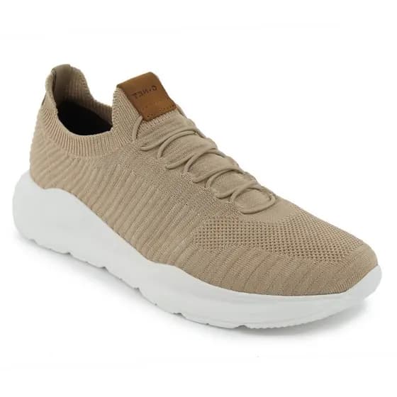 Tênis Masculino Meia Knit Calce Fácil Bege Esportivo