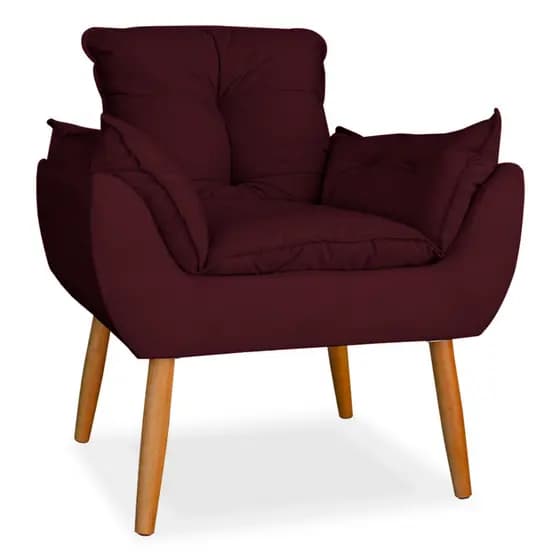 Poltrona opala em suede pes palito bordo sala de estar recepção salão de beleza