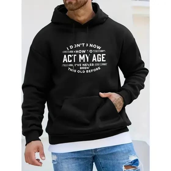 Moletom Casual Unisex com Impressão "Não Sei Como Agir da Minha Idade", Tecido de Malha de Poliéster com Ligeiro Estiram