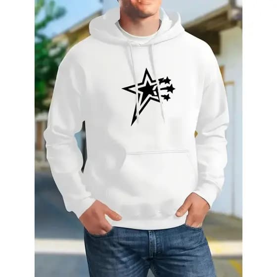 Moletom de poliéster casual Unisex com estampa de estrela galáctica, capuz com bolso de canguru, manga longa, respirável