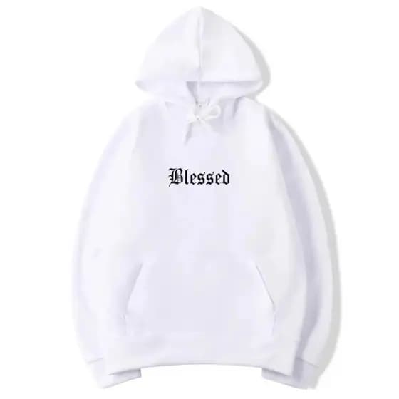 Moletom Unisex com Estampa de Letras ``Blessed´´ - Pulôver Casual com Cordão para Outono & Inverno, Malha de Poliéster A