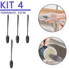 Kit 4 Escova De Lavar Garrafa Mamadeira Copo Taça Silicone envio imediato
