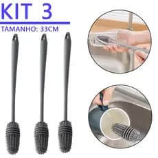 KIT 3 Limpa Copo Garrafa Silicone Escova Multiuso tamanho 33 cm