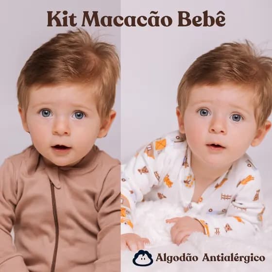 Kit com dois Macacões de Suedine 100% algodão Menino e menina Antialérgico e durável 07K2C2