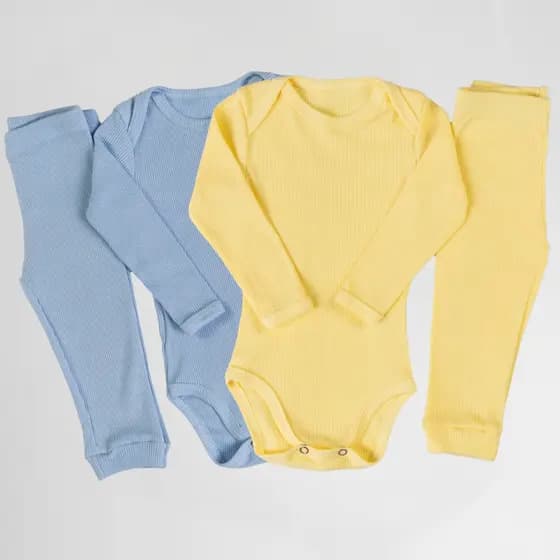 kit 4 peças 2 bodies e 2 calças canelada 100% algodão antialérgico 02K2C3
