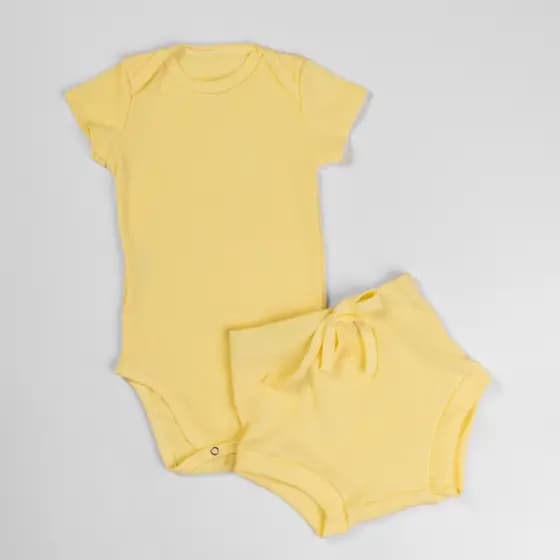 Conjunto bebê body curto e short tapa fralda canelada 100% Algodão 01c2