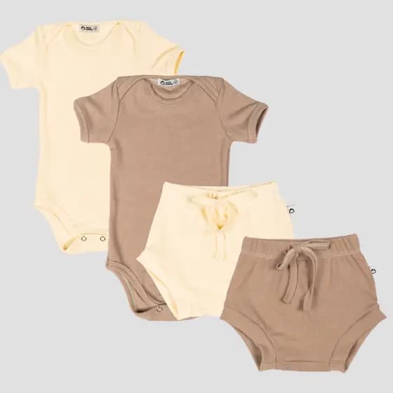 Conjunto/Kit Lilobu 2 Body Manga Curta + 2 Shorts Canelado Bebê Menina Menino RN ao GG 05k2