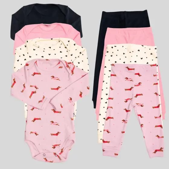 Conjunto Bebê Kit com 8 peças body manga longa e calça pagão Menina e Menino 24003K4C3