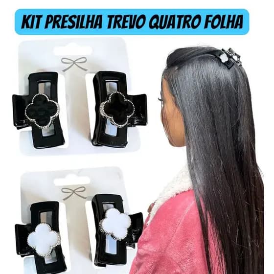 Kit 2 Presilha Prendedor para Cabelo Piranha Pequena Trevo de quatro folhas