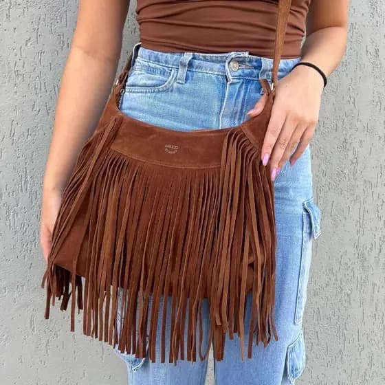 Bolsa de ombro festival boho franjas camurça alça transversal pequena