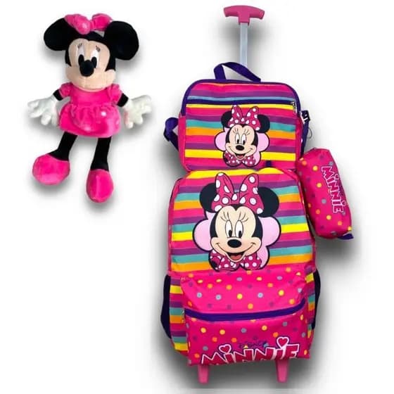 Mochila Escolar de Rodinhas-costa da Minnie lancheira estojo lista escolar pelúcia escolha seu modelo