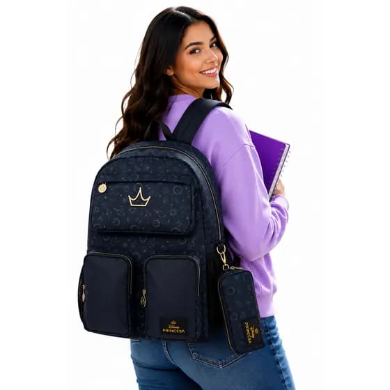 Mochila escolar Juvenil Princesas Black Teen Luxo