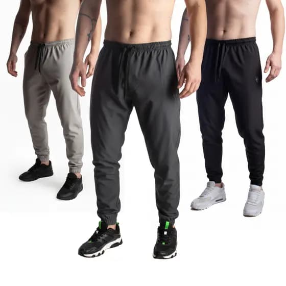 Kit 3 calças Jogger Masculina Tactel com Elastano Logo Refletivo e Elástico no Punho