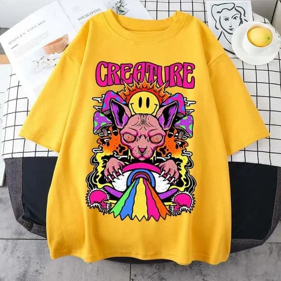 Camisa Premium Camisa Moda Indie Streetwear Creature Estampada Estilo Urbano