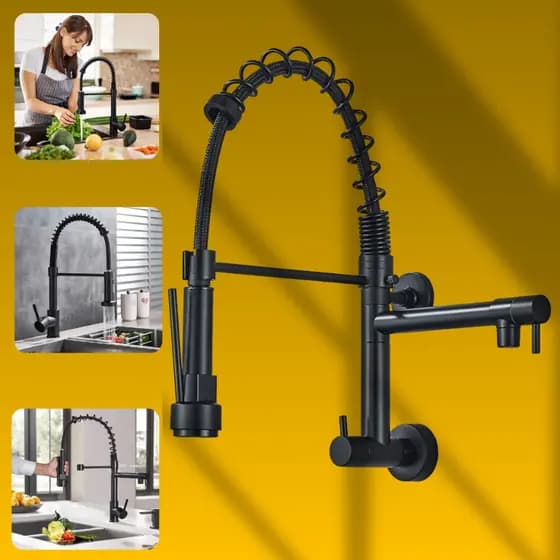 Torneira para Pia de Cozinha Gourmet para Bancada Parede Alça Unica Água em Latão Flexível com Spray Duplo Monocomando