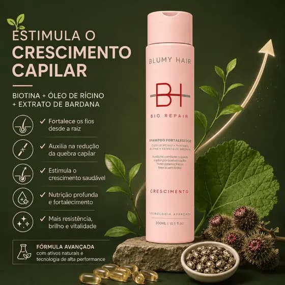 Shampoo Blumy Hair Bio Repair Fortalecedor 300ml Biotina Óleo de Rícino Crescimento