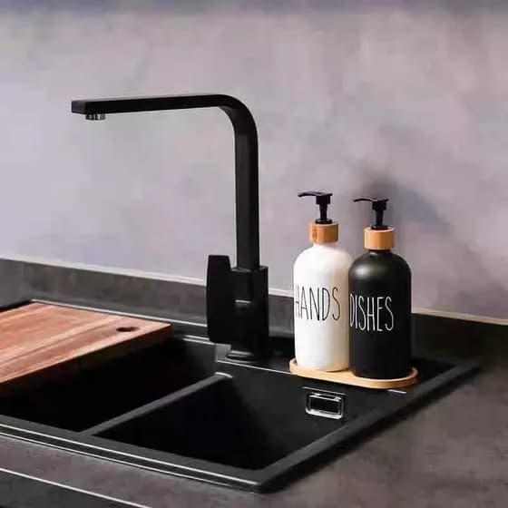 Porta Sabonete ou Sabão Liquido Dispenser 320 ml com Tampa de Bamboo Cores foscas