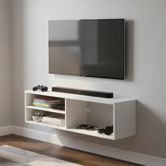 Rack Suspenso Parede 90cm Branco MDF Nicho Videogame Console DVD CD Som TV Flutuante Sala Quarto