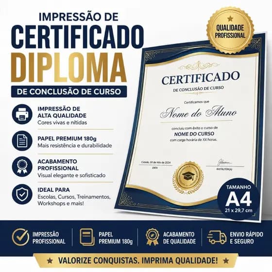 Impressão de Certificado / Diploma de Conclusão de Curso A4