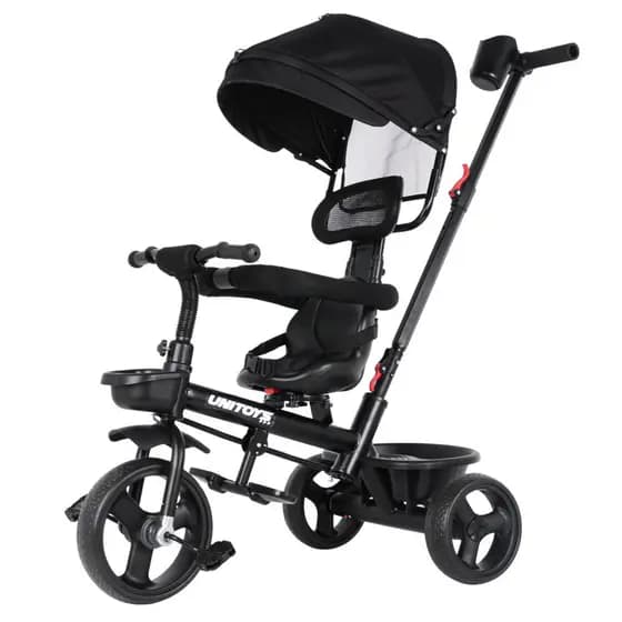 Triciclo Infantil com Empurrador Confort Preto | Carrinho de Passeio Crianças 1+