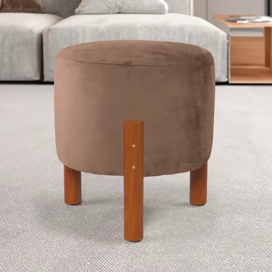 Puff Zeus Banqueta Multiuso Para Sala Pés Palito Banquinho Redondo Tecido em Linho / Suede - 7 Cores