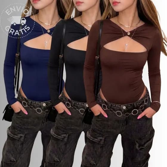 Body feminino estiloso manga longa CLOE Roupas de Frio Elegantes Bodsuity Bori Bodi Boddy comprida..