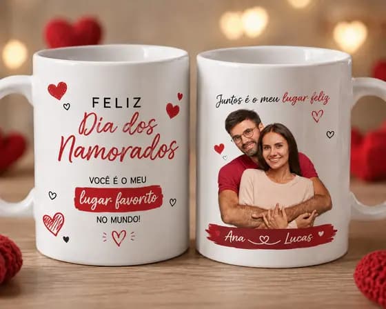 ❤️ Dia dos Namorados - Caneca Personalizada com Foto do Casal e Nomes - Surpreenda seu Amor
