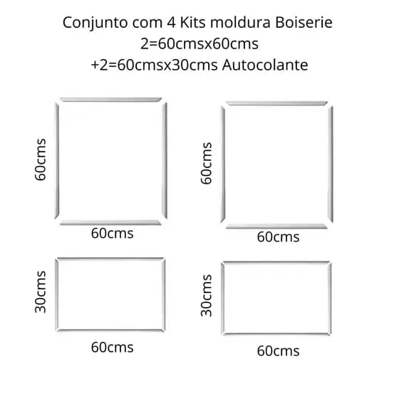 Kit 4 Molduras Boiserie MDF Autocolantes