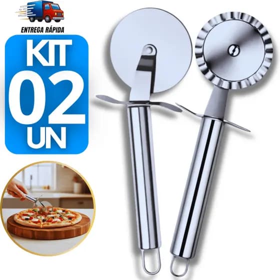 Conjunto Cortadores de Pastel + Carretilha Cortador de Pizza Massas Biscoitos Aço Inox Utensílios