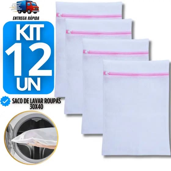Combo Sacos Para Lavar Organizar Roupa Delicada Máquina Com Zíper Branco Protege Tecido Utilidades
