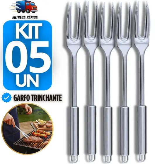 Combo 5 Garfo Trinchante Grande Inox Profissional para Churrasco Carne Peixe Churrascaria 33cm
