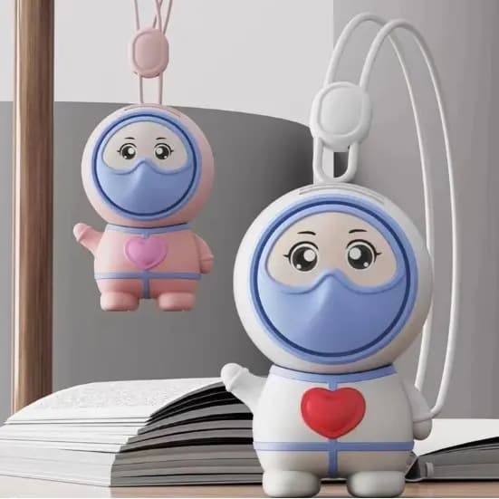 Ventilador de Pescoço Recarregável de Desenho Animado 2 Velocidades Com Cordão Ventilador Portátil Função de Rotação