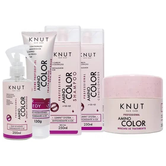 Kit KNUT AMINO COLOR:Shampoo250ml+condicionador250ml+Máscara300g+Leave-in Spray 200ml+hairRemedy130g
