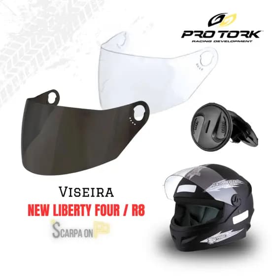 Viseira Capacete New Liberty 4 e R8 Fumê / Cristal Botão Reparo - Pro Tork