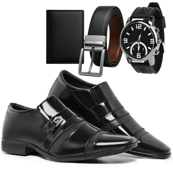 Kit Sapato Social Vérez Masculino Com Carteira Cinto E Relógio Ponteiro 803VP