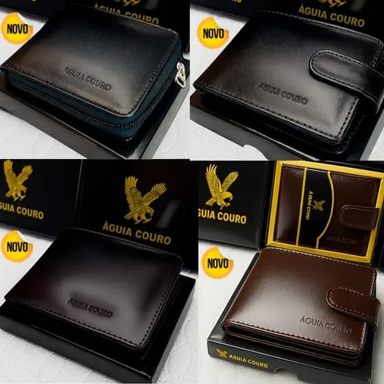 Carteira de couro masculina 100% couro legitimo carteira masculina com ziper com botão ou sem botão