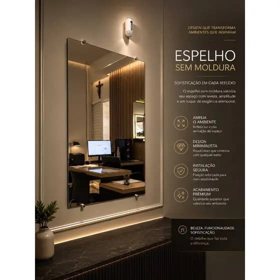 Espelho Corpo Inteiro 50x100/ 100x50 Fácil Instalação Para Banheiro/ Closet