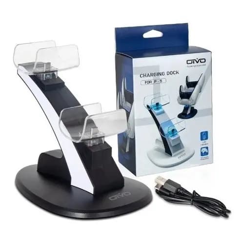 Suporte Base Dock Carregador 2 Controles Com Led Ps5