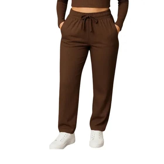 Calça Pantalona Feminino Canelada Premium Wide Leg Blogueira Com Bolsos Cintura Alta Cordão