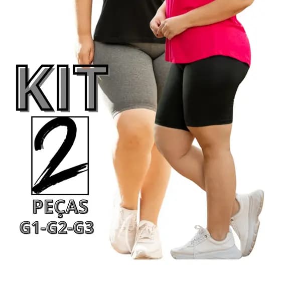 Kit 2 Shorts Legging Feminino Plus Size Academia Fitness