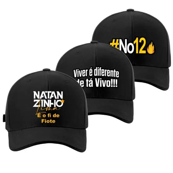 Boné Preto Natanzinho Lima Liso Aba Curva Fitão Brim Caminhoneiro