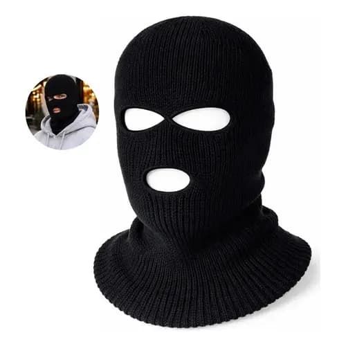 Touca Balaclava Forrada Unissex Preto Inverno Lã Frio Toca Ninja Motoqueiro 3 furos