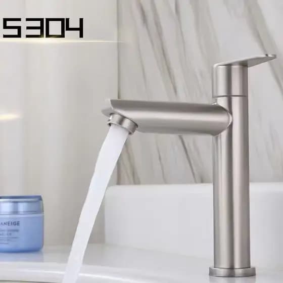 Torneira de Banheiro em Aço inox Escovado para Bica baixa Acionamento com 1/4 de volta prata/preto