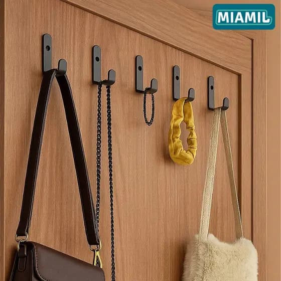 Kit 5 Ganchos de Parede Multiuso - Suporte Organizador Aço Preto Fosco | Toalhas, Chaves, Vasos