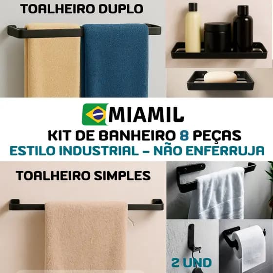 Kit de Acessórios para Banheiro com 8 Peças Miamil