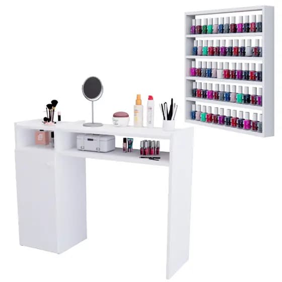 Mesa Manicure Com Porta Completa + Expositor de Esmaltes Premium