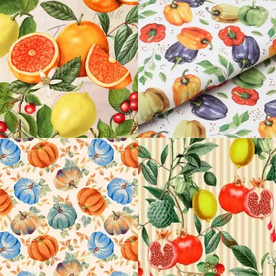 Tecido Tricoline FRUTAS / LEGUMES / COZINHA / ANIMAIS Peripan 100% Algodão