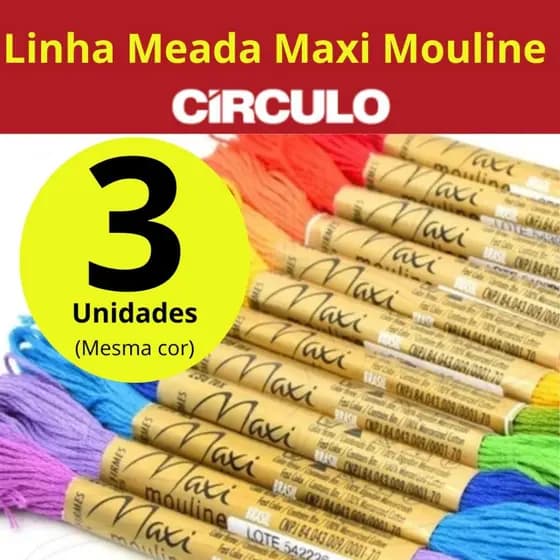 KIT 3 UN Linha Meada Maxi Mouline 100% algodão Círculo para bordado em ponto cruz e outros bordados delicados CARTELA 01