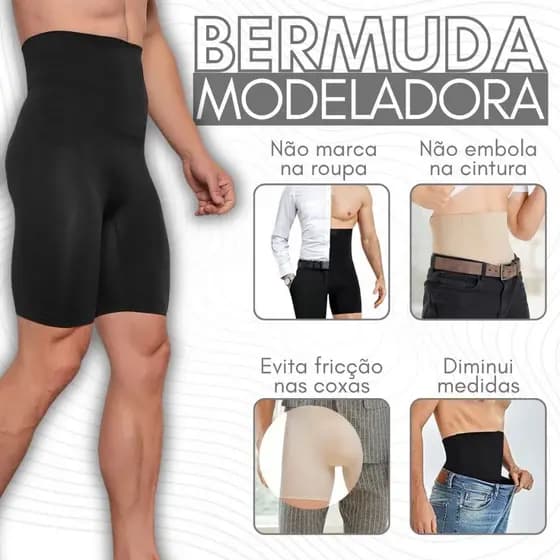 Bermuda Cinta Modeladora Masculina 4Barbatana De Aço Não Embola Alta Compressão Reduz Medidas Treino